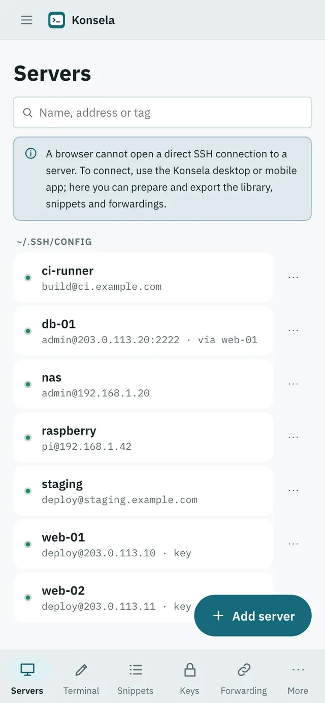 Konsela screenshot: workspace with sample content