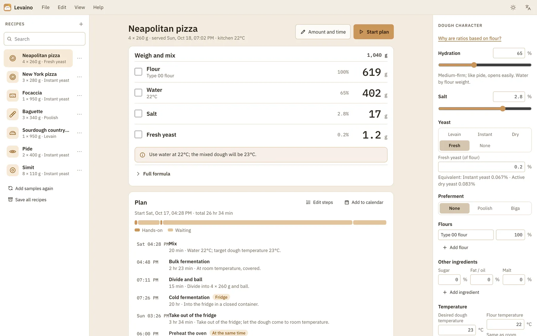 Levaino screenshot: workspace with sample content