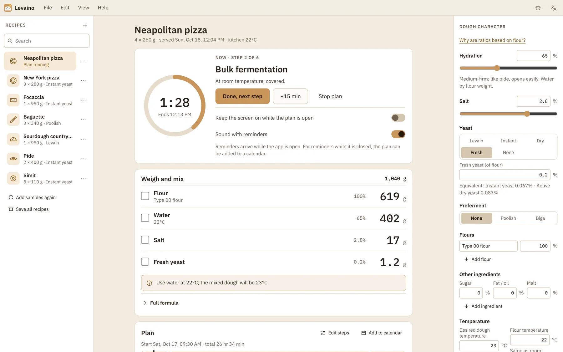 Levaino screenshot: workspace with sample content