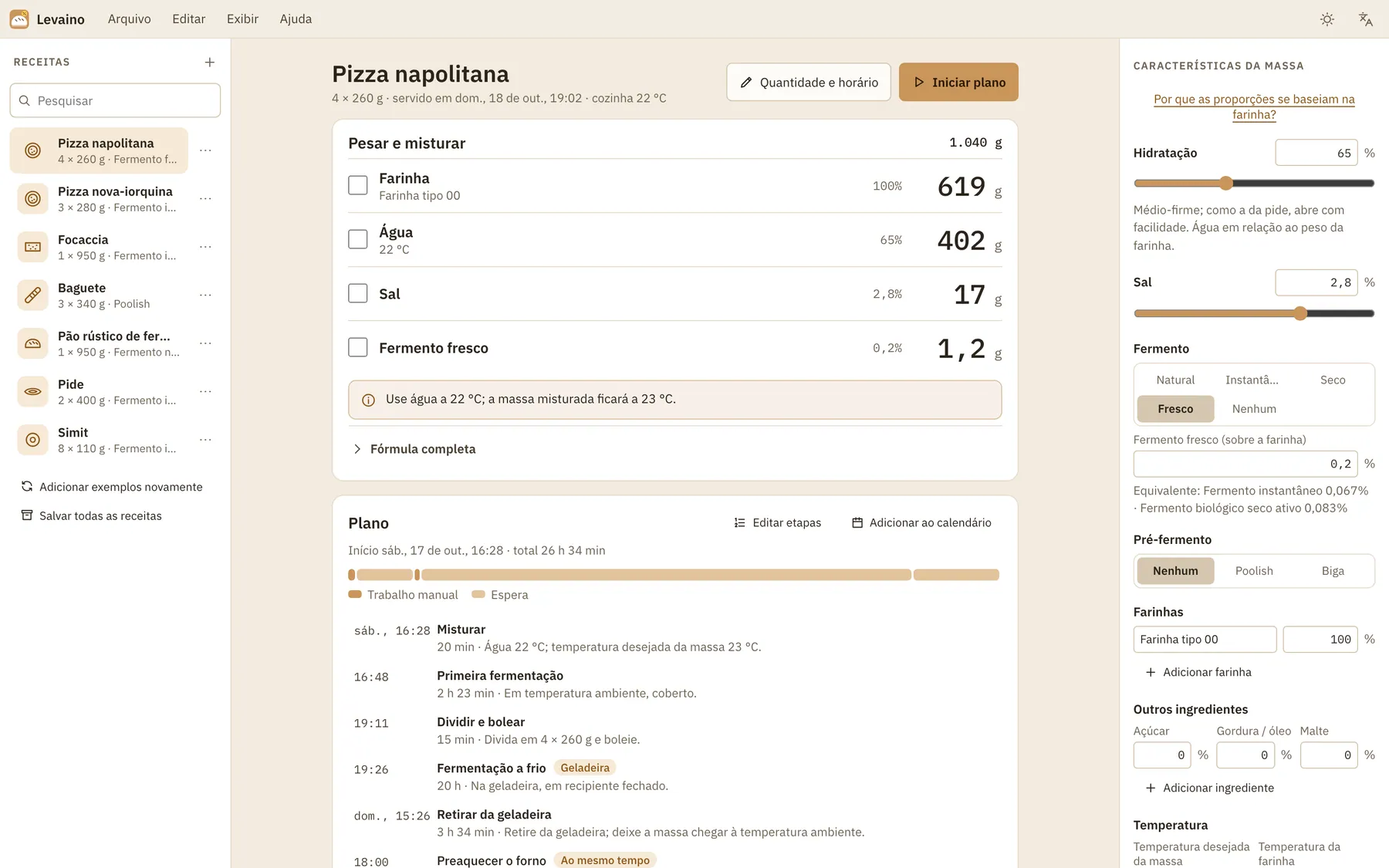 Captura de tela do Levaino: área de trabalho com conteúdo de exemplo