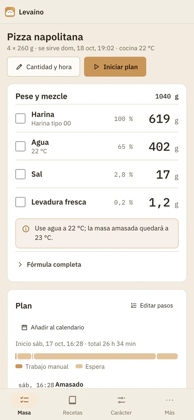Captura de pantalla de Levaino: área de trabajo con contenido de ejemplo