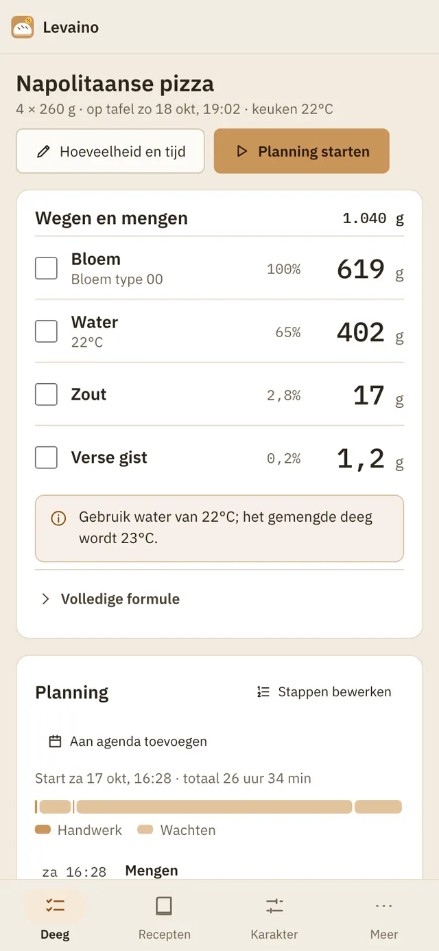 Schermafbeelding van Levaino: werkruimte met voorbeeldinhoud