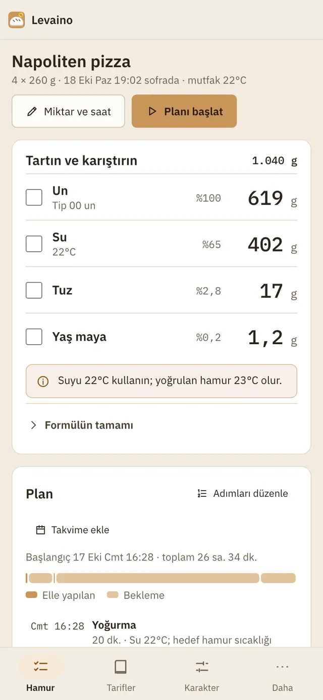 Levaino ekran görüntüsü: örnek içerikle çalışma alanı