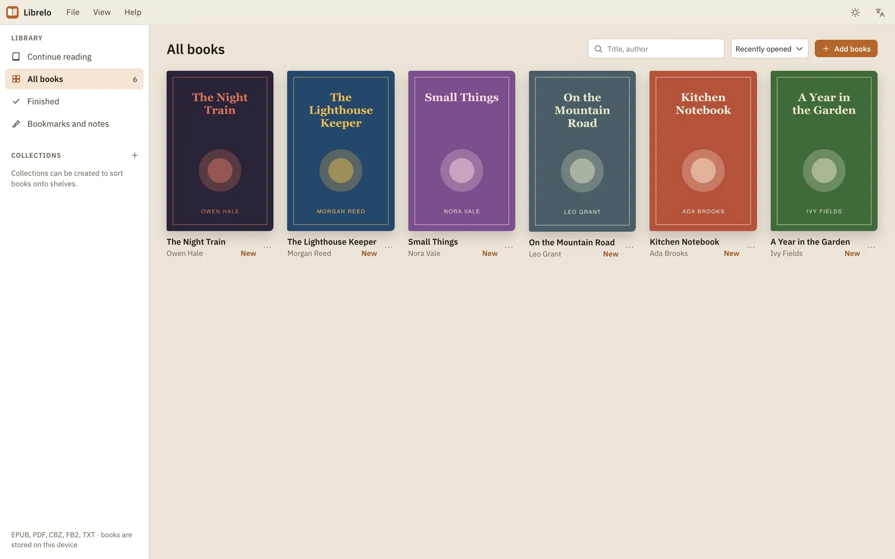 Librelo screenshot: workspace with sample content