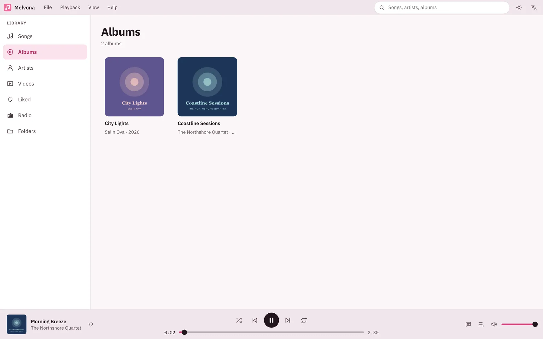 Melvona screenshot: workspace with sample content