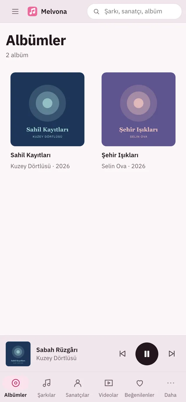 Melvona ekran görüntüsü: örnek içerikle çalışma alanı