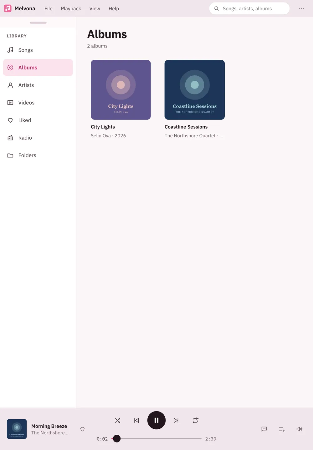 Melvona screenshot: workspace with sample content