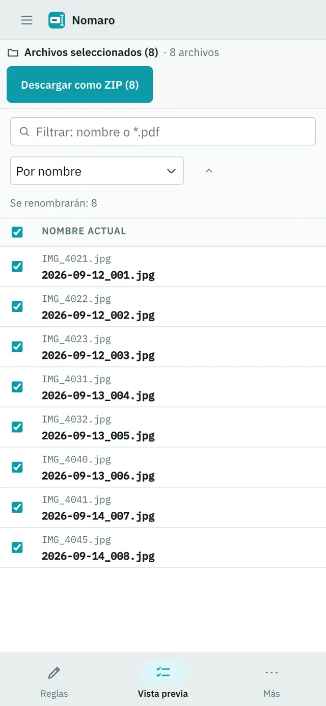 Captura de pantalla de Nomaro: área de trabajo con contenido de ejemplo