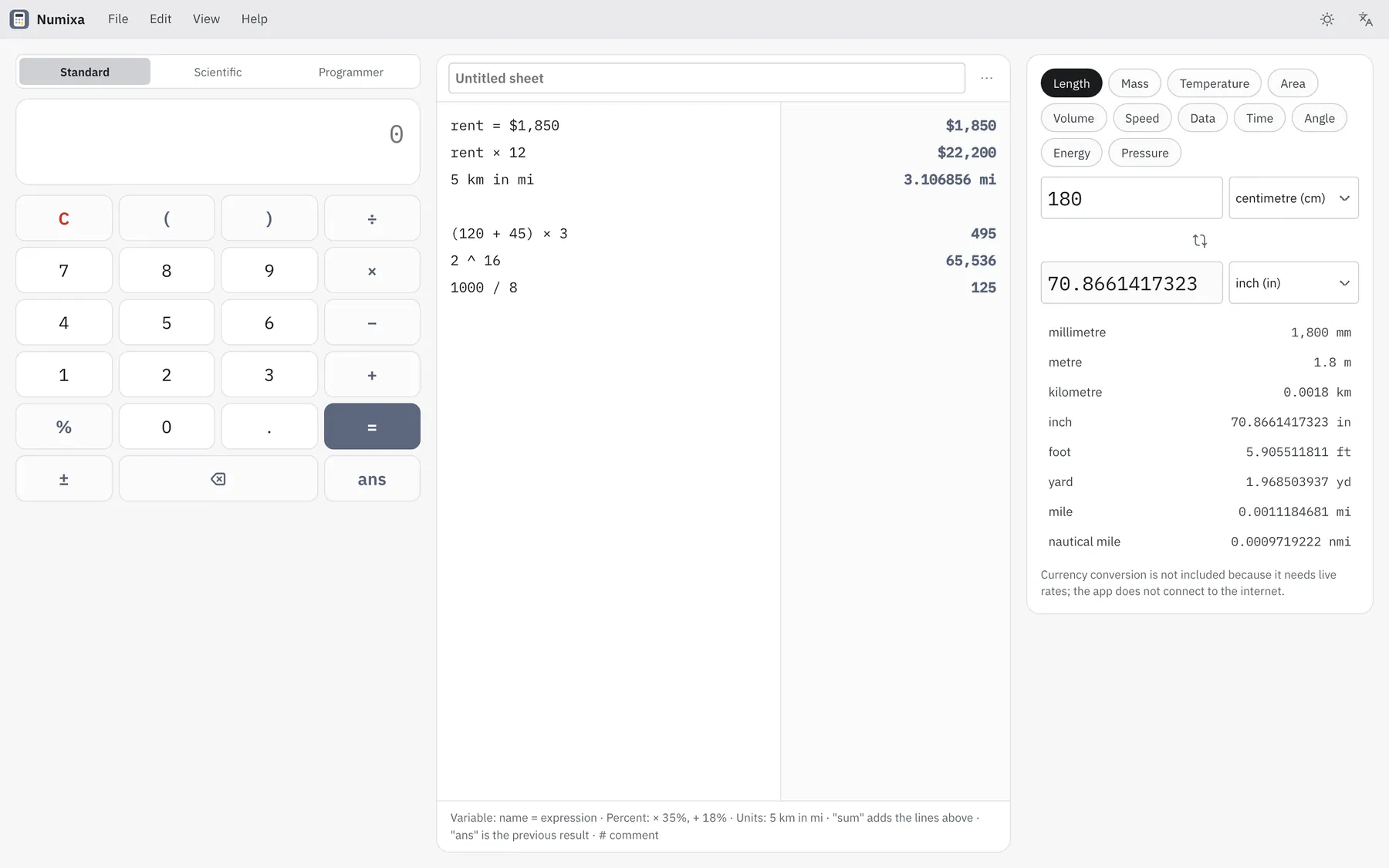 Numixa screenshot: workspace with sample content
