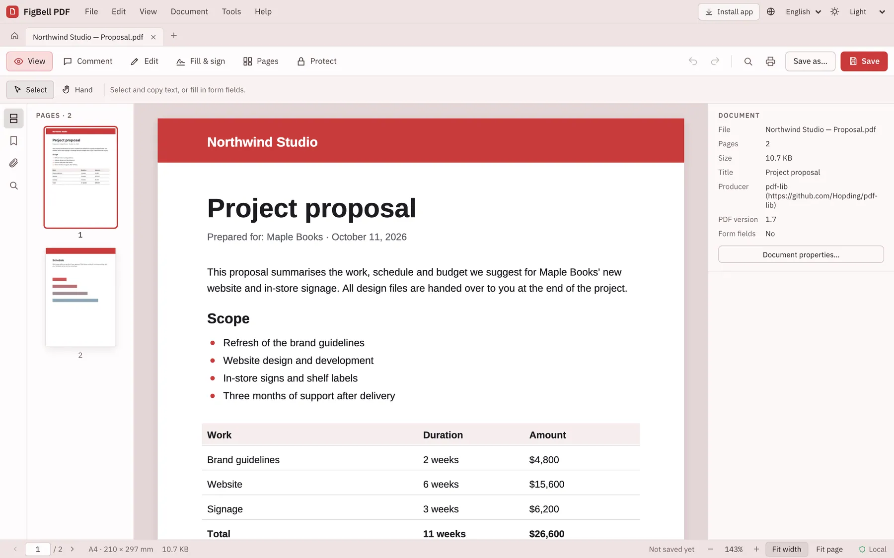 Paginel screenshot: workspace with sample content
