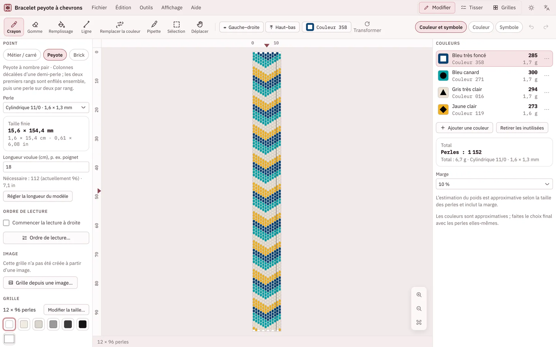 Capture d'écran de Perlino : espace de travail avec un contenu d'exemple