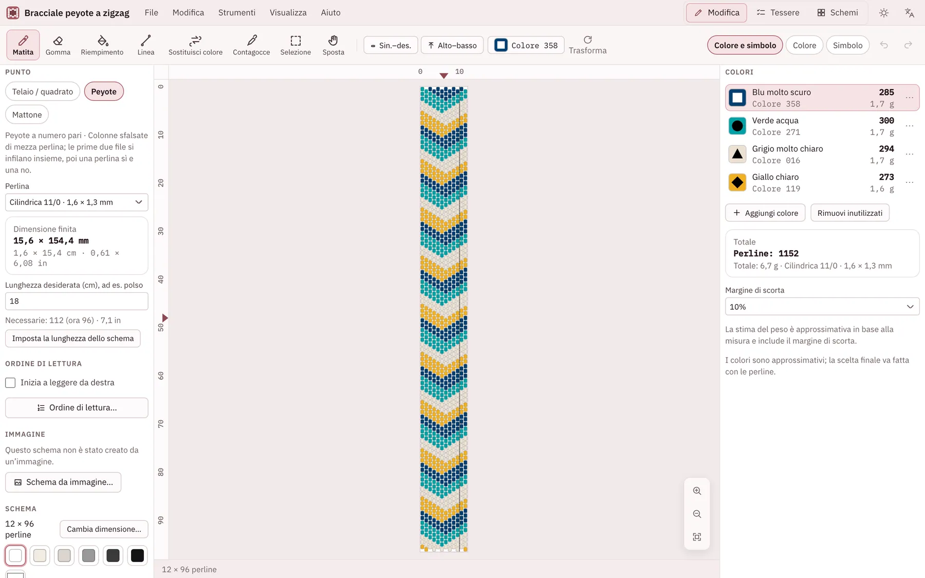 Screenshot di Perlino: area di lavoro con contenuto di esempio