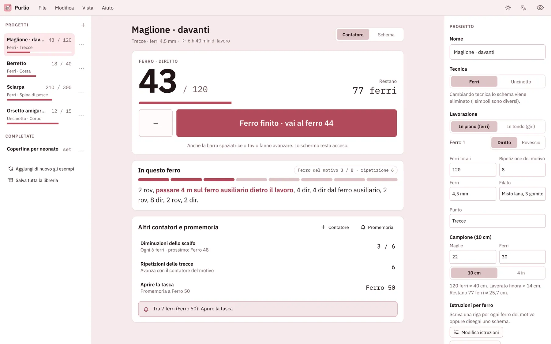 Screenshot di Purlio: area di lavoro con contenuto di esempio