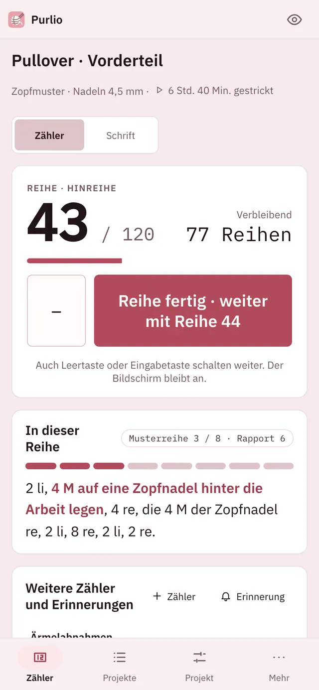Bildschirmfoto von Purlio: Arbeitsbereich mit Beispielinhalt