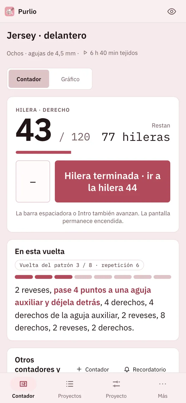 Captura de pantalla de Purlio: área de trabajo con contenido de ejemplo