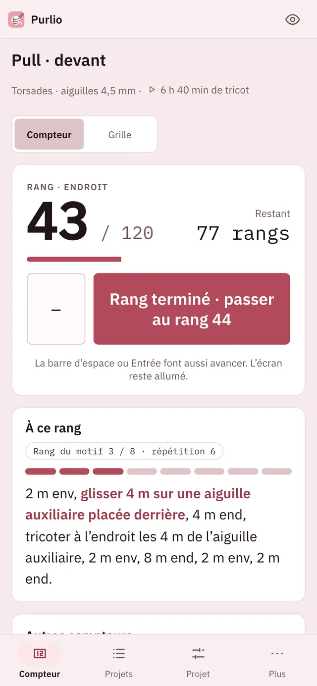 Capture d'écran de Purlio : espace de travail avec un contenu d'exemple