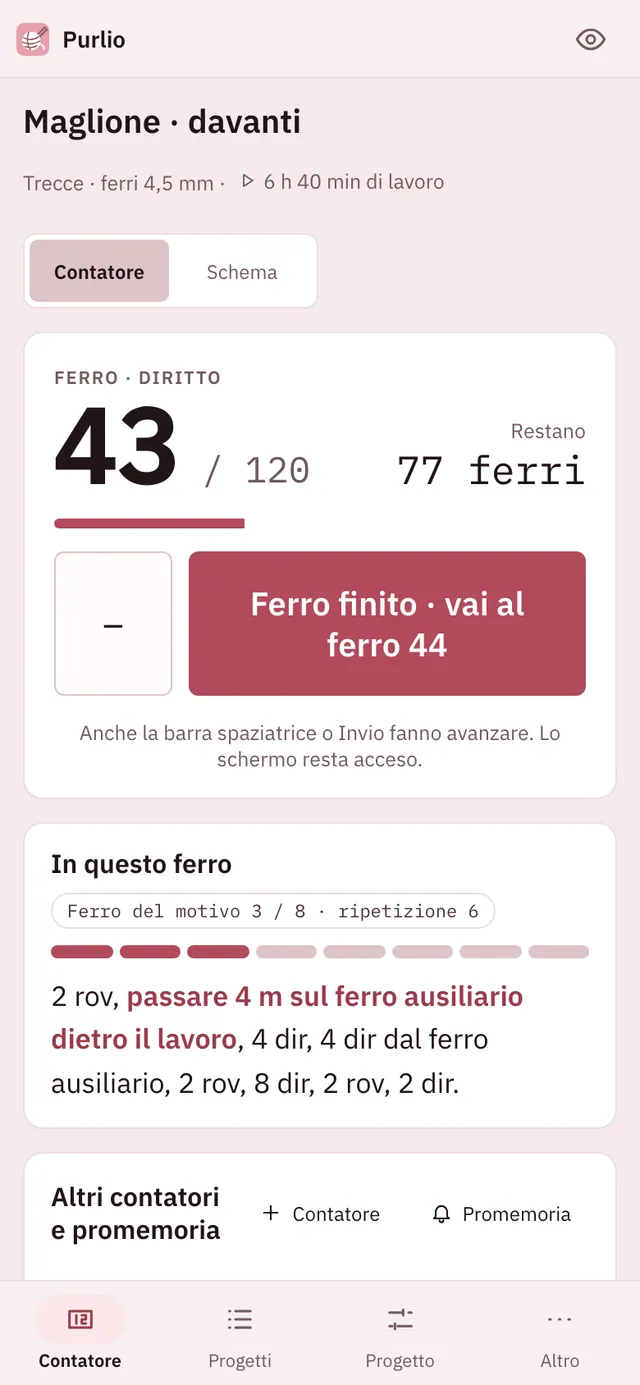 Screenshot di Purlio: area di lavoro con contenuto di esempio
