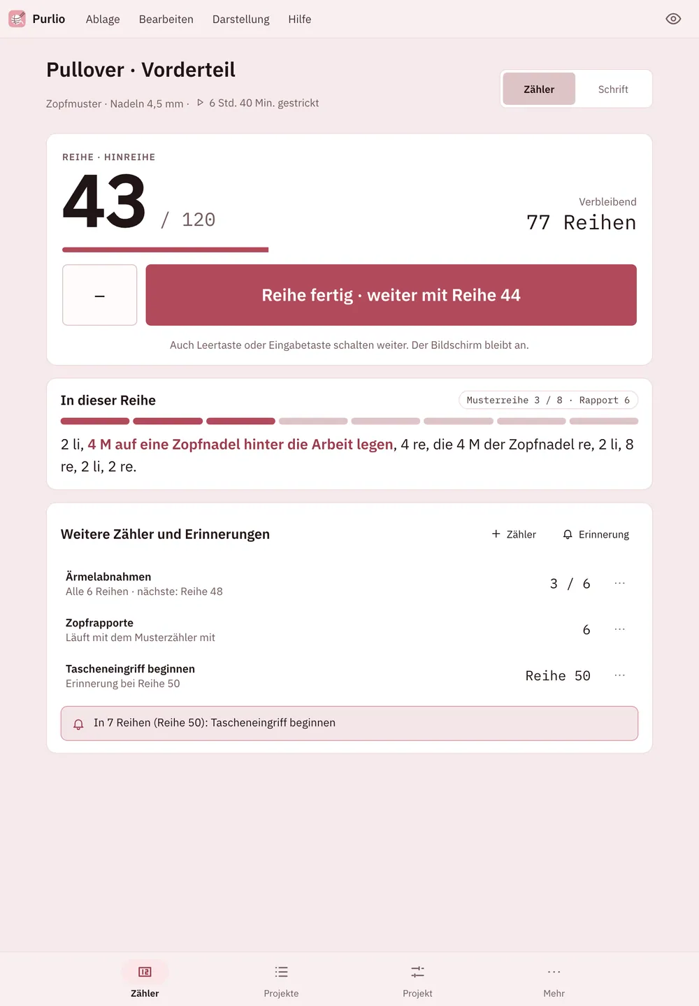 Bildschirmfoto von Purlio: Arbeitsbereich mit Beispielinhalt