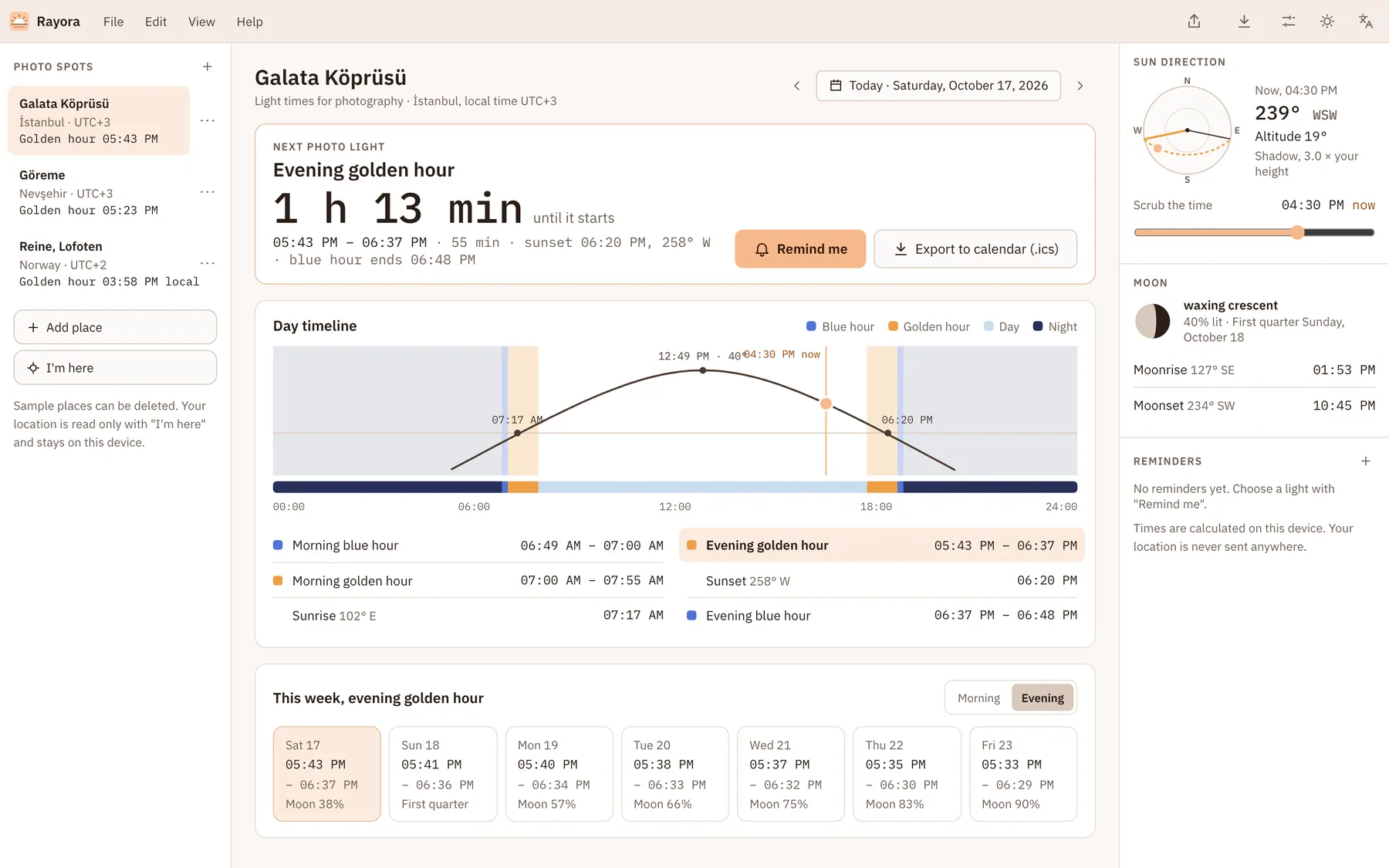 Rayora screenshot: workspace with sample content