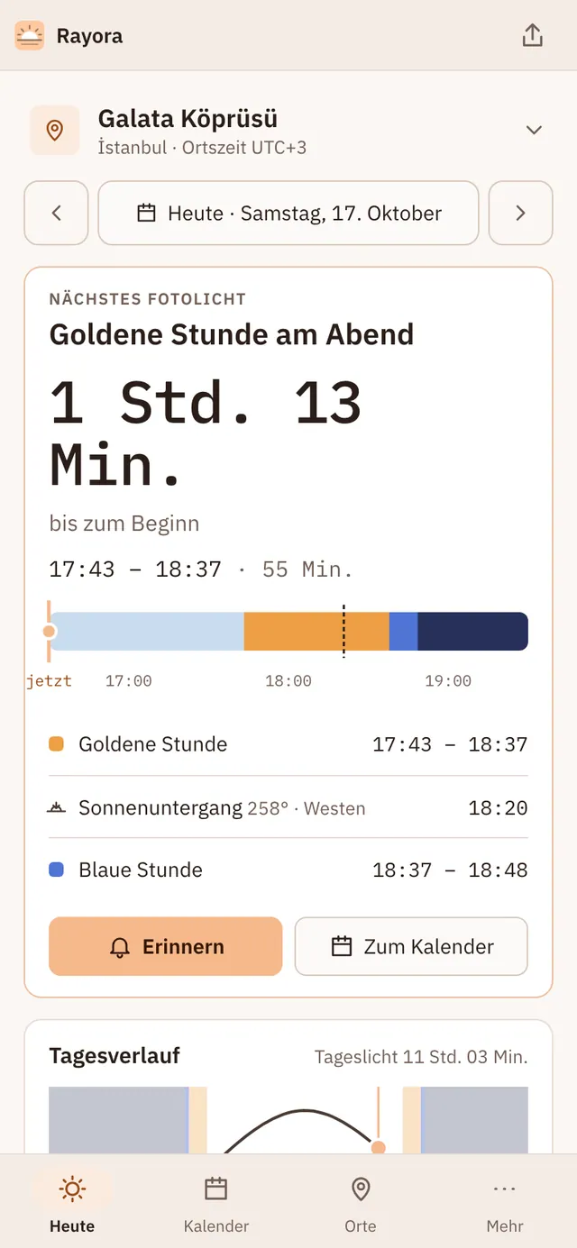 Bildschirmfoto von Rayora: Arbeitsbereich mit Beispielinhalt