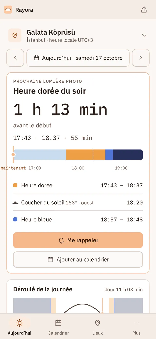 Capture d'écran de Rayora : espace de travail avec un contenu d'exemple