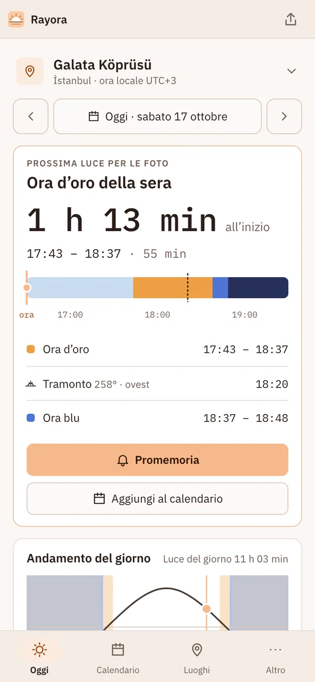 Screenshot di Rayora: area di lavoro con contenuto di esempio