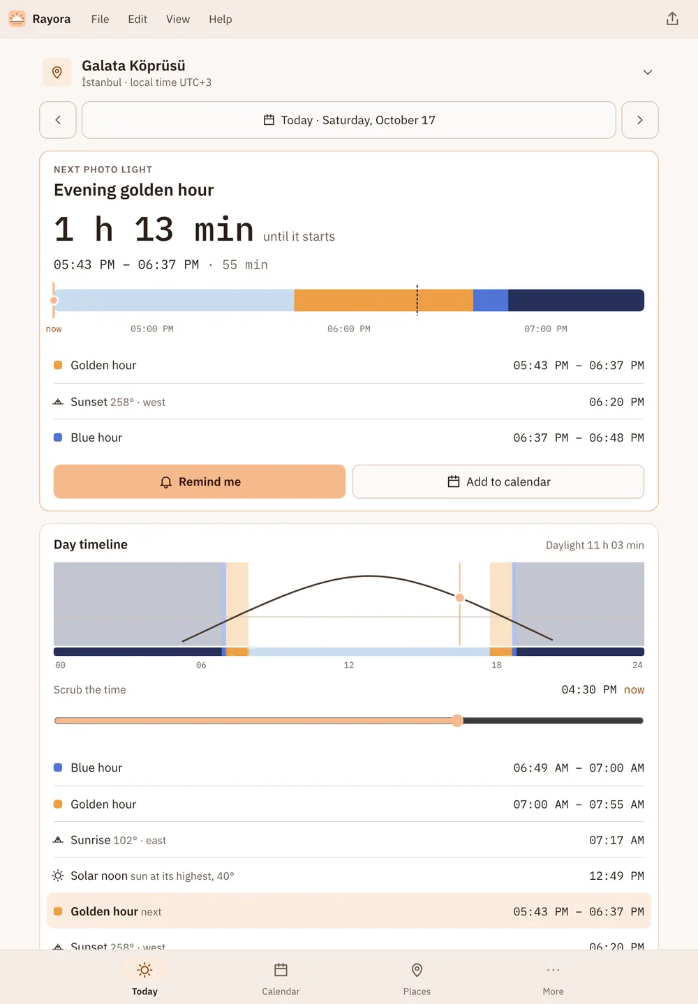 Rayora screenshot: workspace with sample content