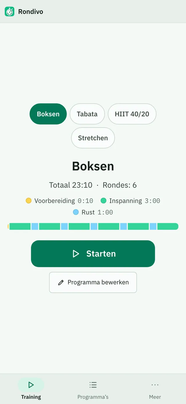 Schermafbeelding van Rondivo: werkruimte met voorbeeldinhoud