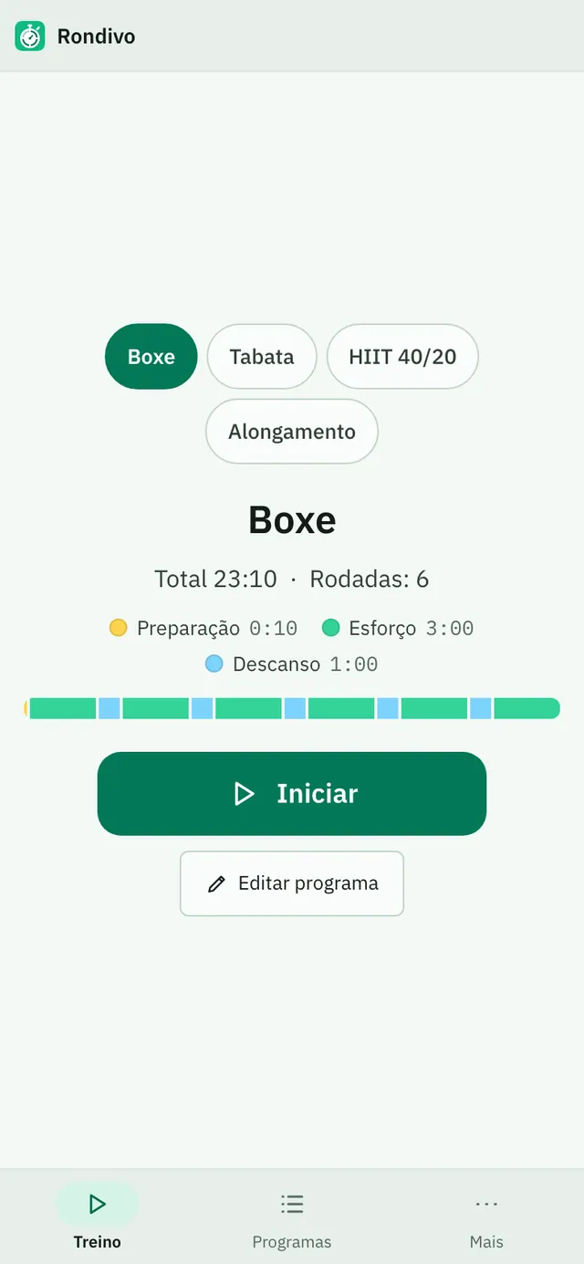 Captura de tela do Rondivo: área de trabalho com conteúdo de exemplo