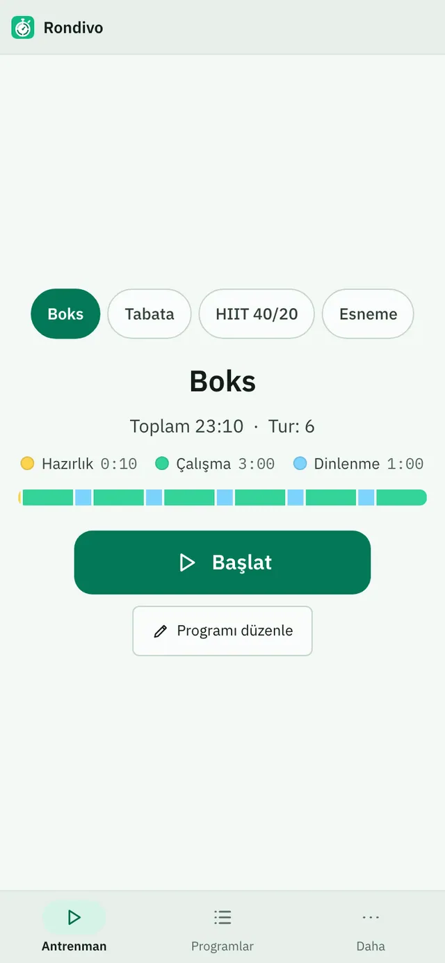 Rondivo ekran görüntüsü: örnek içerikle çalışma alanı