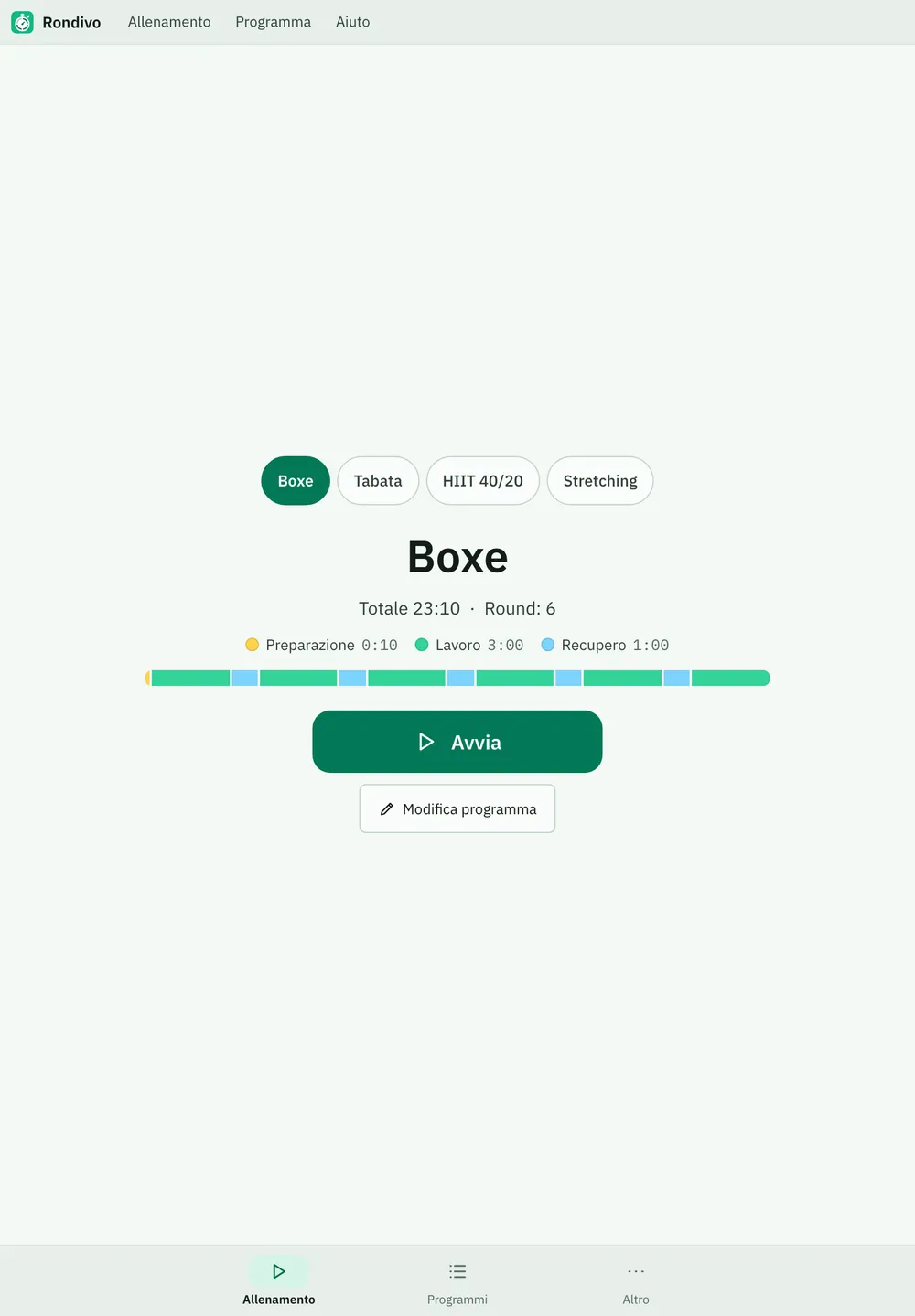 Screenshot di Rondivo: area di lavoro con contenuto di esempio