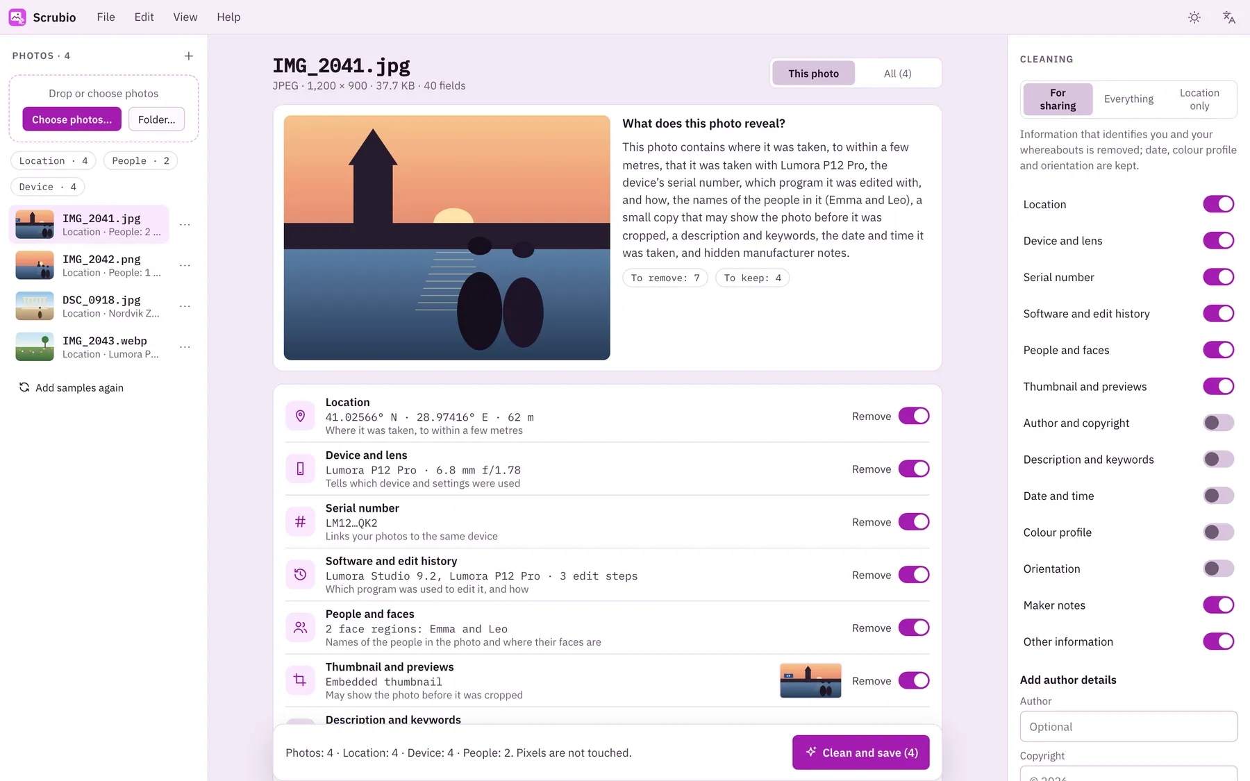 Scrubio screenshot: workspace with sample content