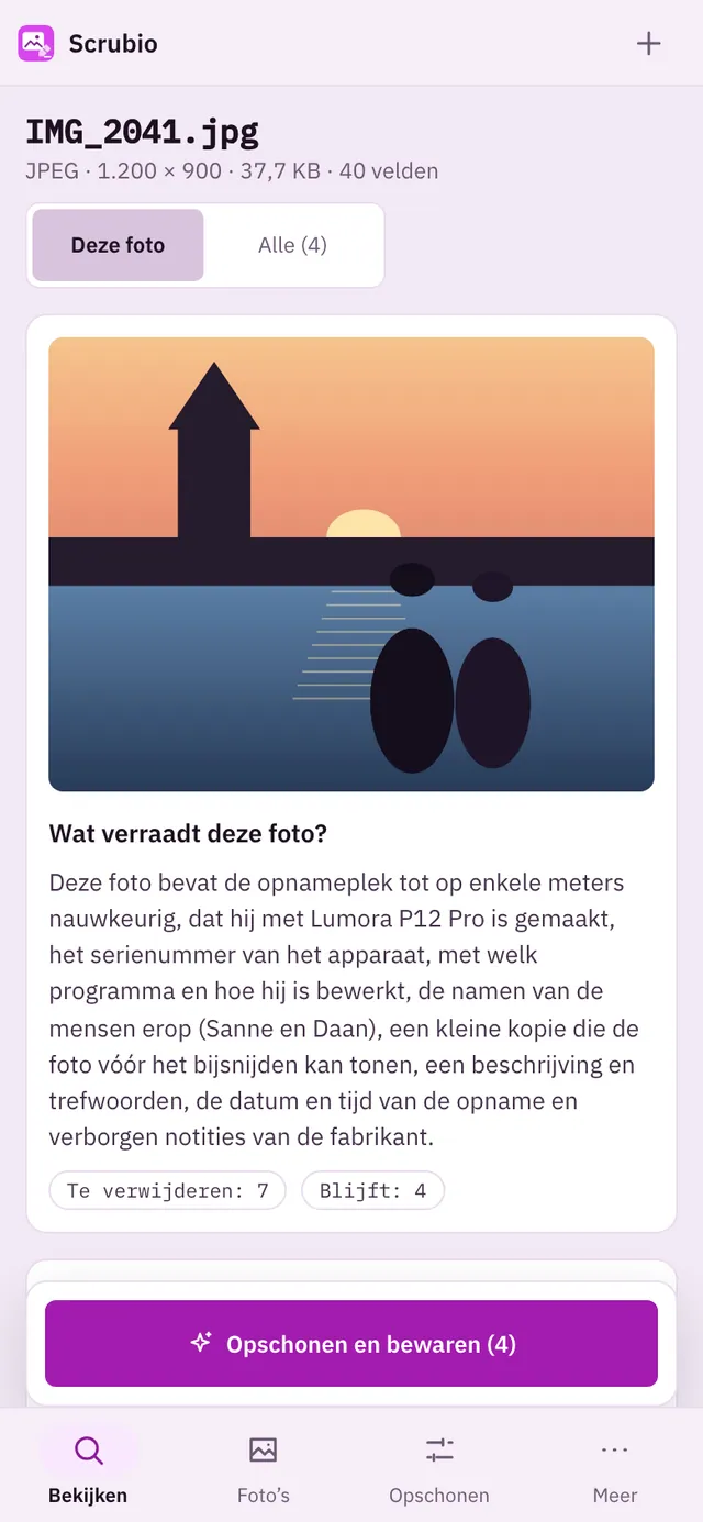 Schermafbeelding van Scrubio: werkruimte met voorbeeldinhoud