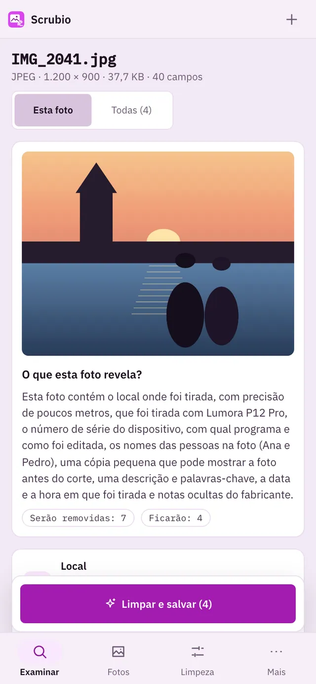 Captura de tela do Scrubio: área de trabalho com conteúdo de exemplo