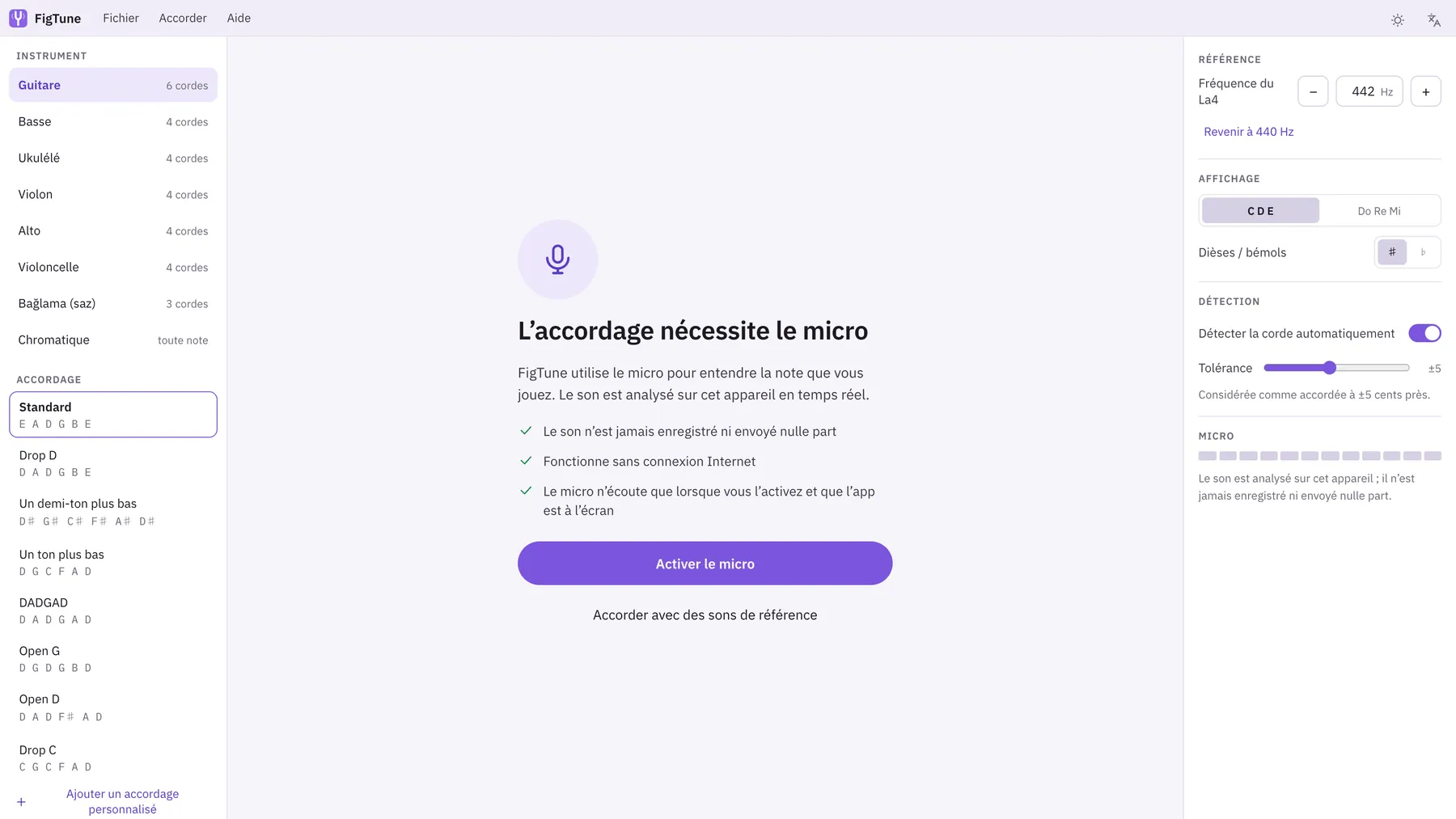 Capture d'écran de Sintona : espace de travail avec un contenu d'exemple