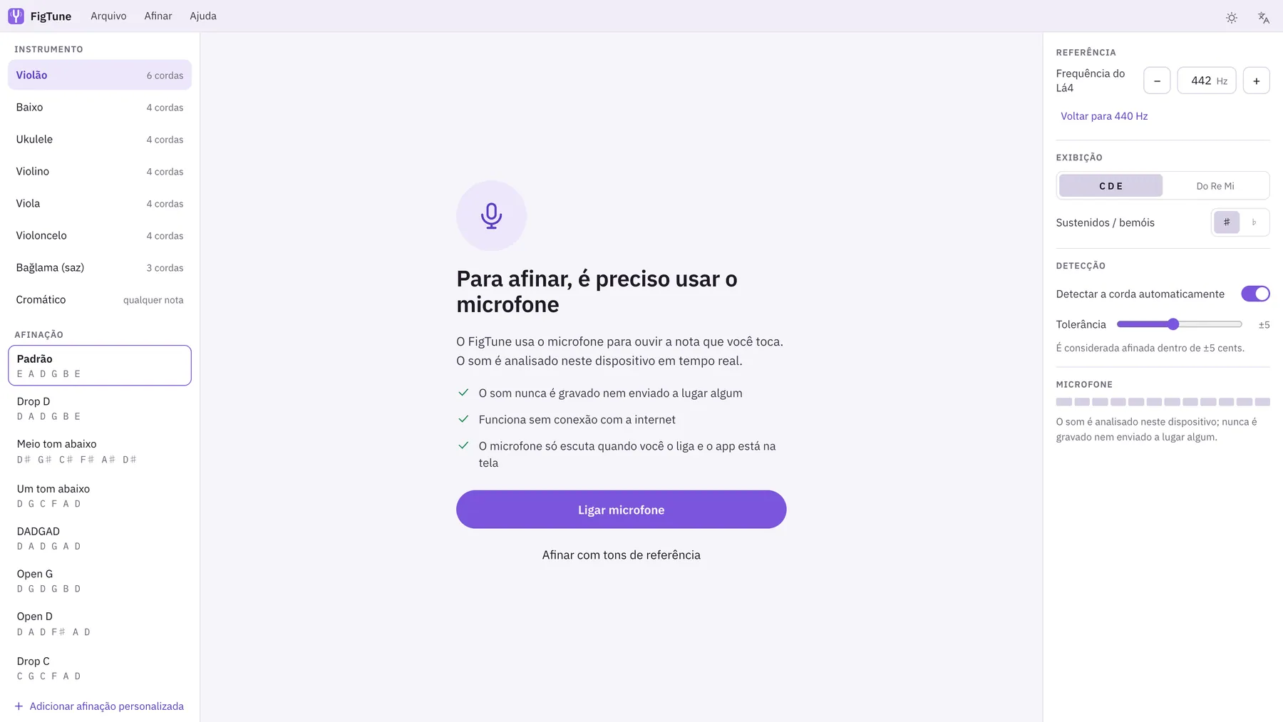 Captura de tela do Sintona: área de trabalho com conteúdo de exemplo