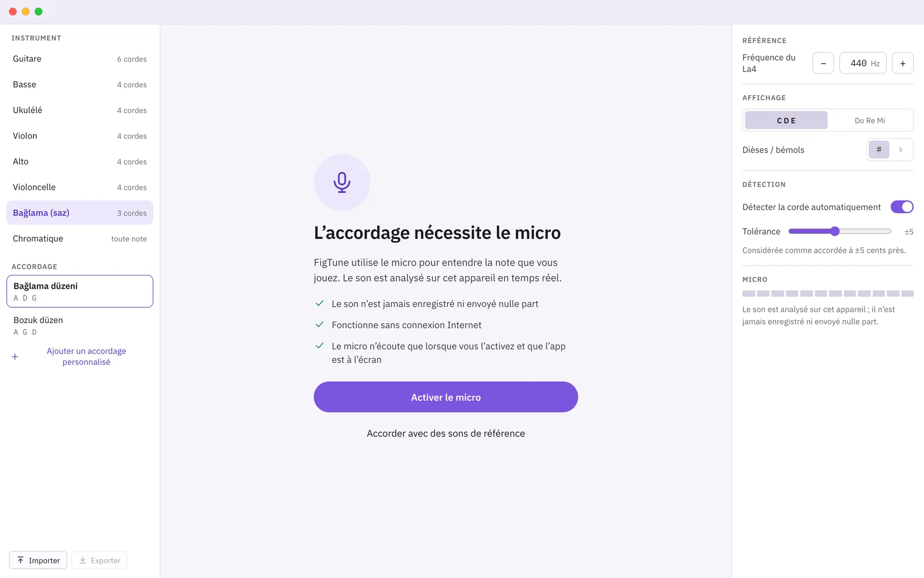 Capture d'écran de Sintona : espace de travail avec un contenu d'exemple