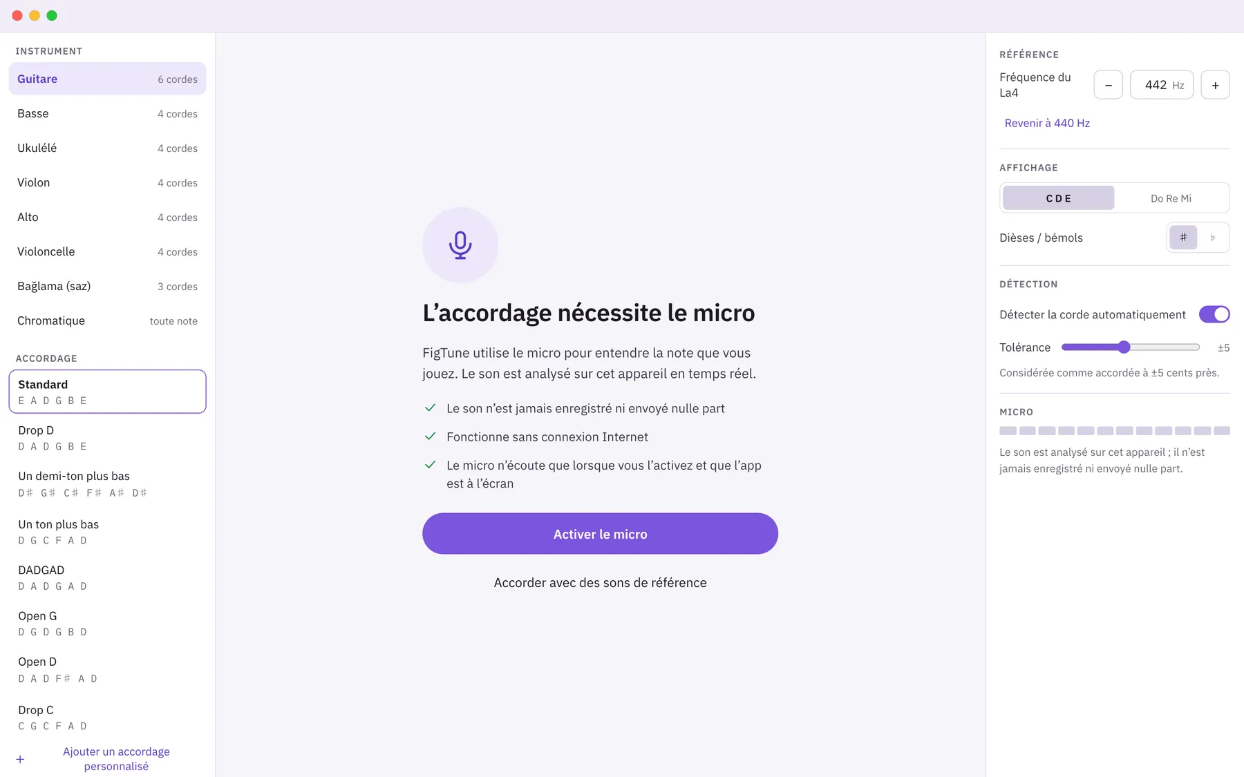 Capture d'écran de Sintona : espace de travail avec un contenu d'exemple