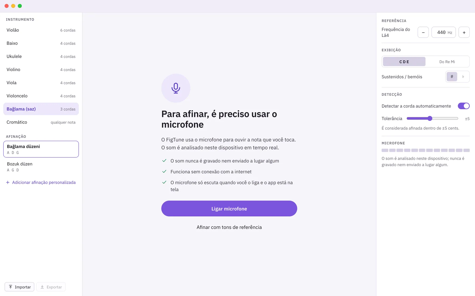 Captura de tela do Sintona: área de trabalho com conteúdo de exemplo