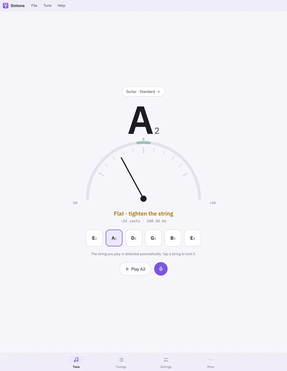 Sintona screenshot: workspace with sample content