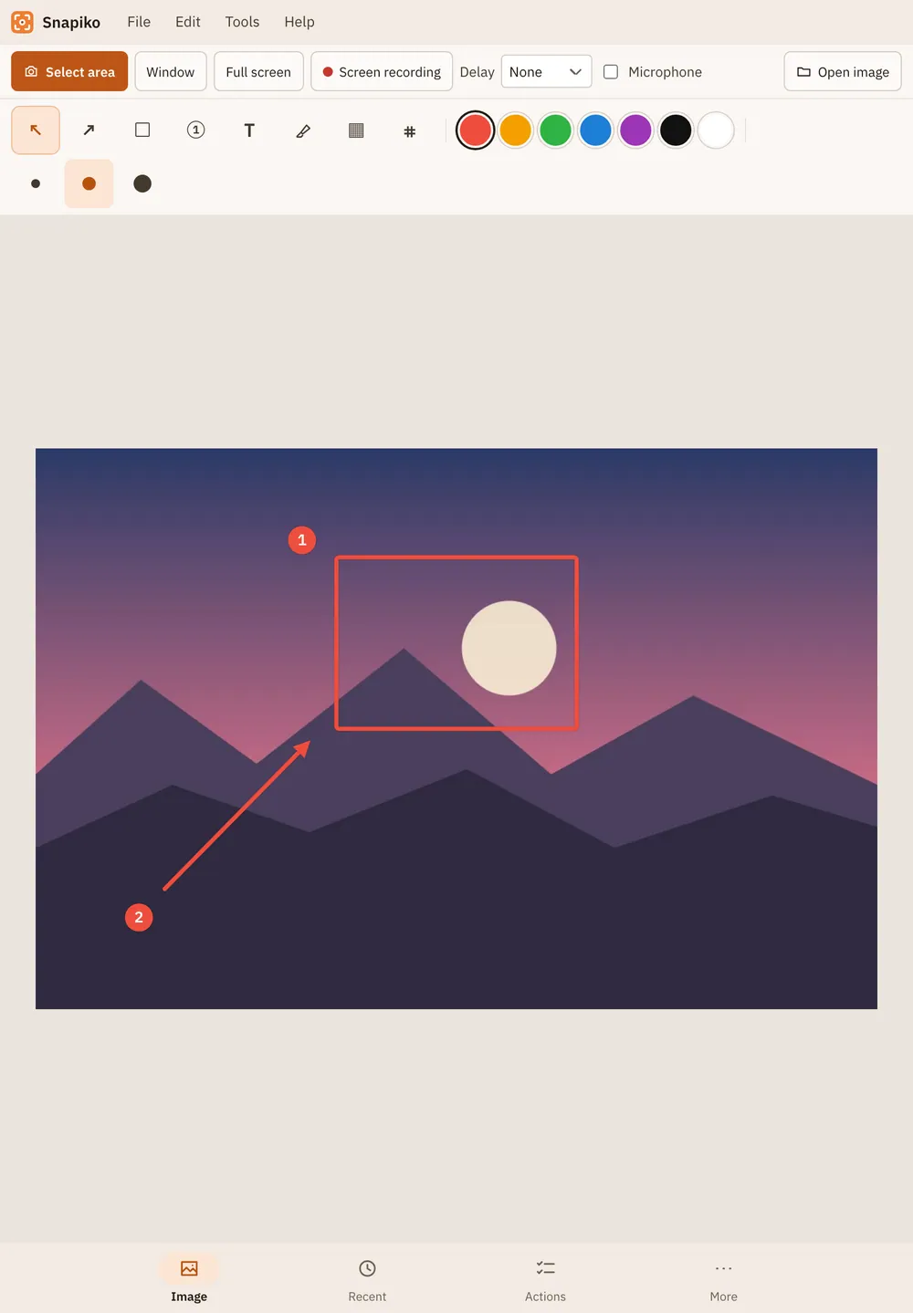Snapiko screenshot: workspace with sample content