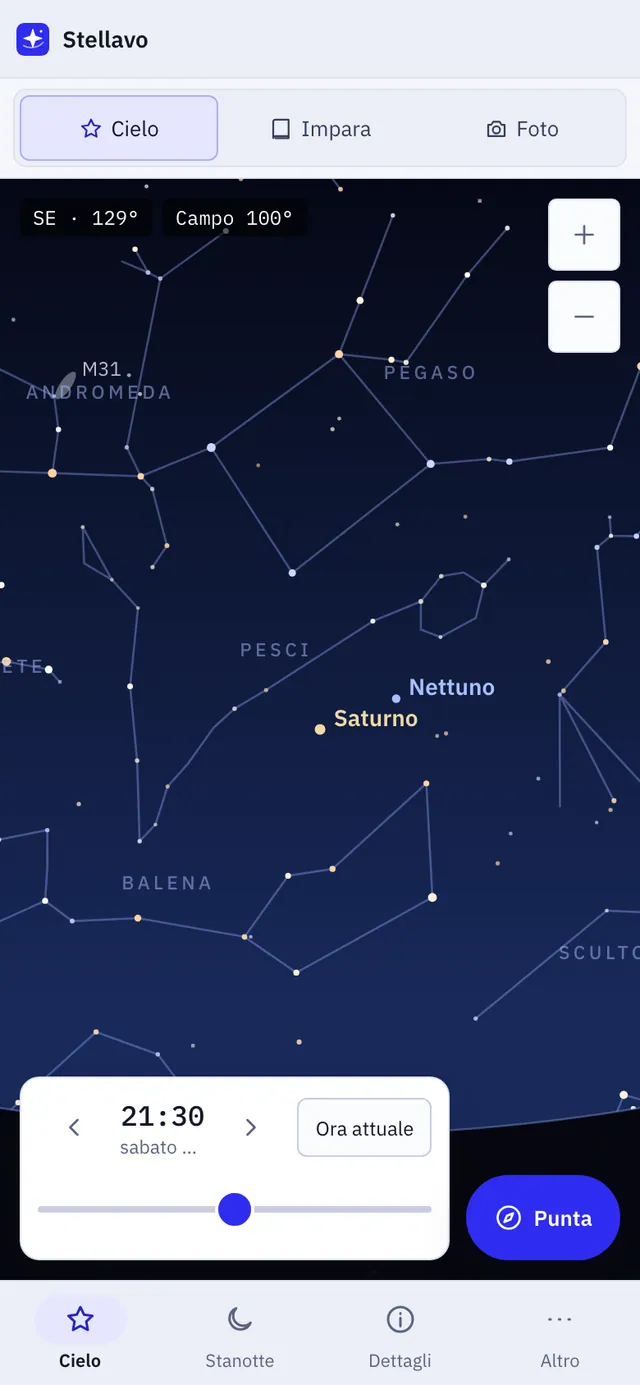 Screenshot di Stellavo: area di lavoro con contenuto di esempio