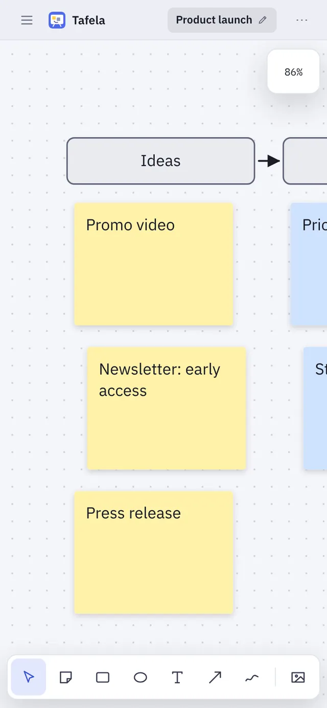 Tafela screenshot: workspace with sample content