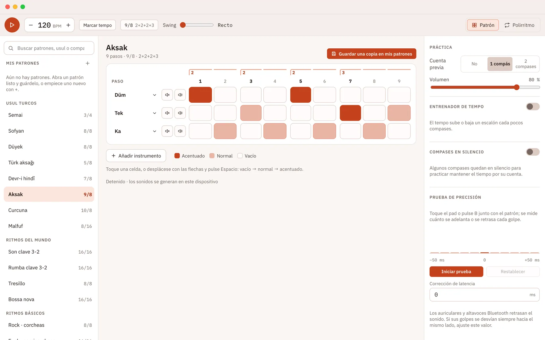 Captura de pantalla de Takiti: área de trabajo con contenido de ejemplo