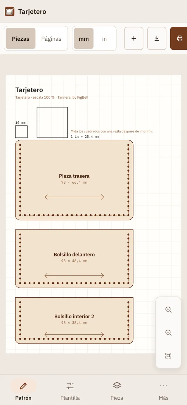 Captura de pantalla de Tannera: área de trabajo con contenido de ejemplo