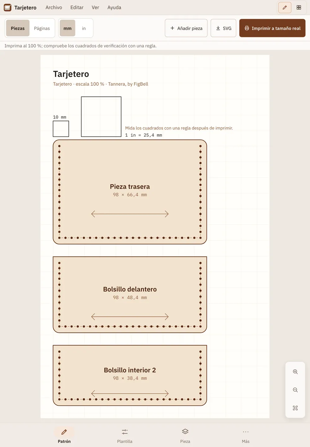 Captura de pantalla de Tannera: área de trabajo con contenido de ejemplo