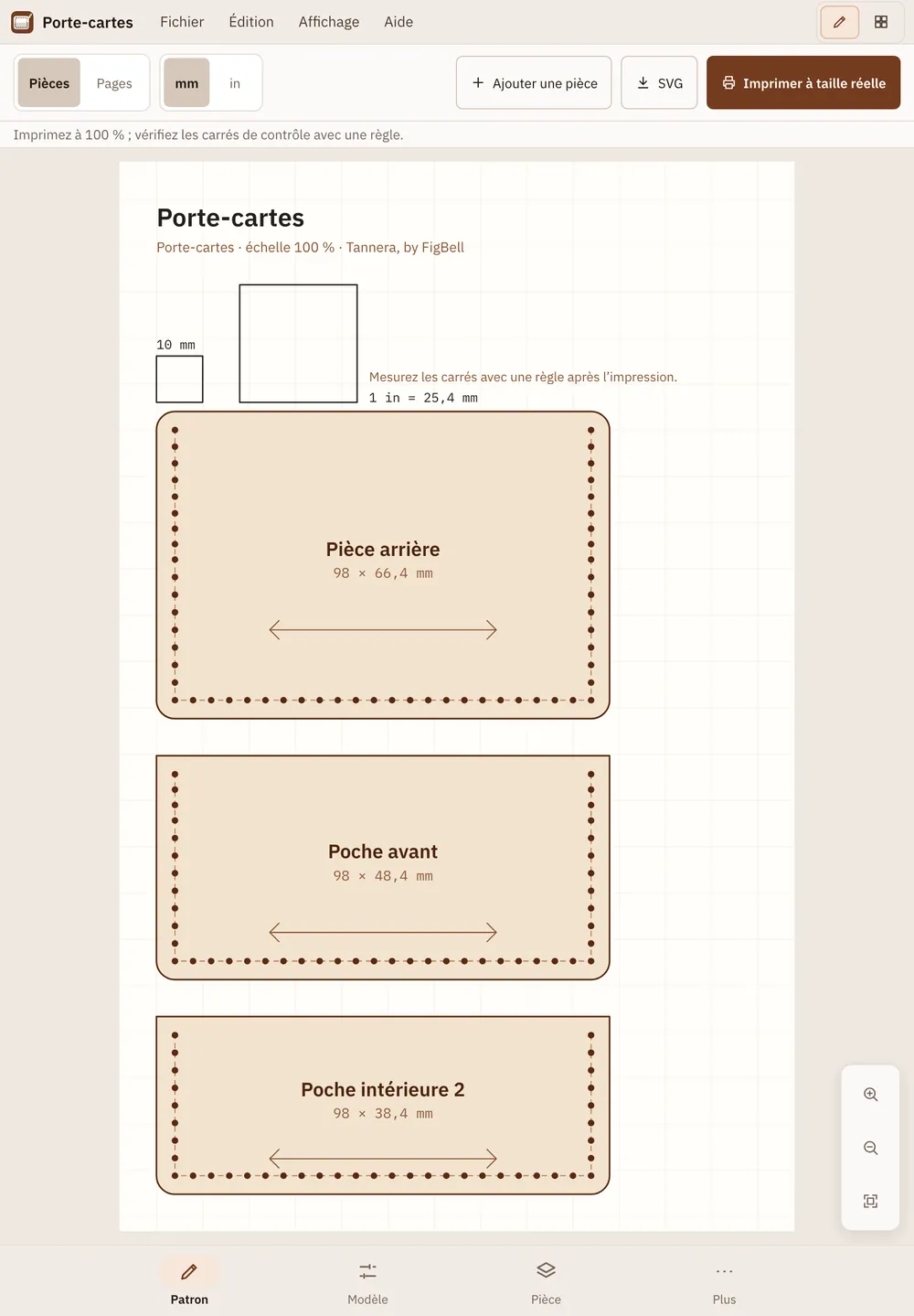 Capture d'écran de Tannera : espace de travail avec un contenu d'exemple