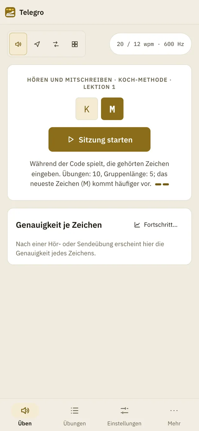 Bildschirmfoto von Telegro: Arbeitsbereich mit Beispielinhalt