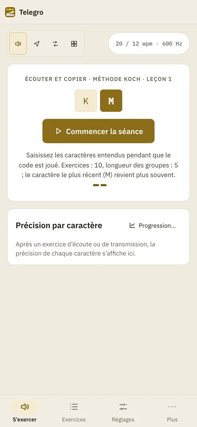 Capture d'écran de Telegro : espace de travail avec un contenu d'exemple