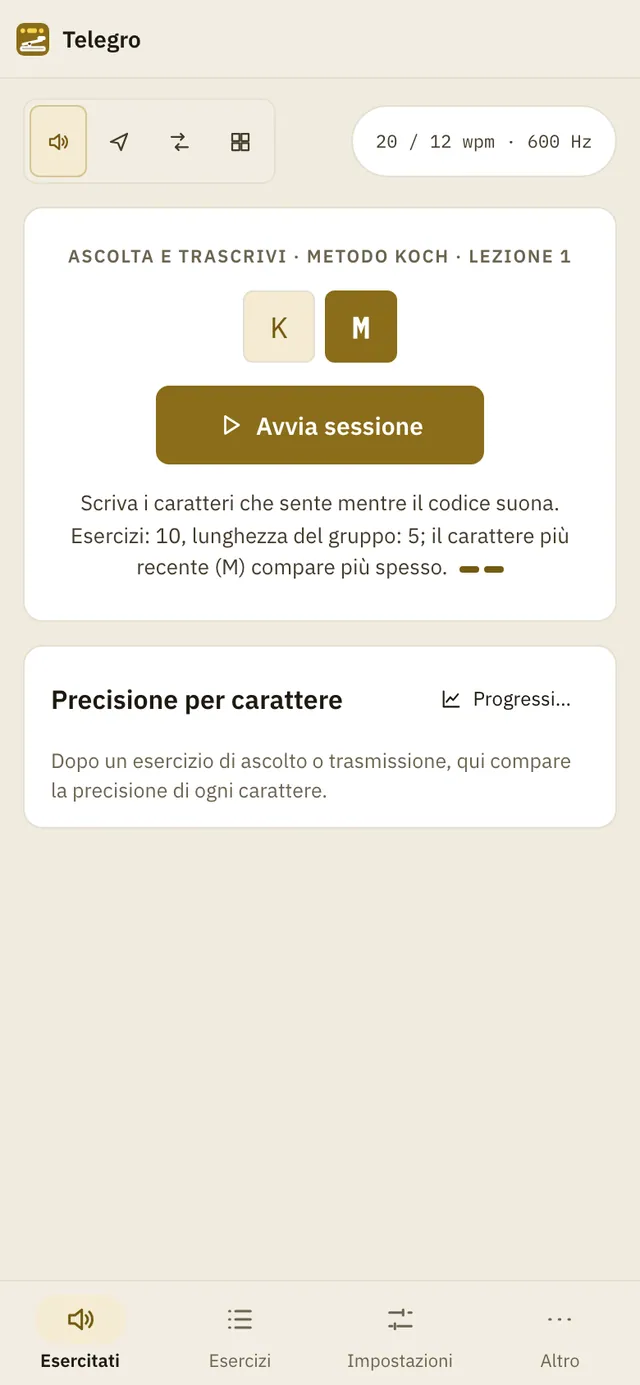 Screenshot di Telegro: area di lavoro con contenuto di esempio